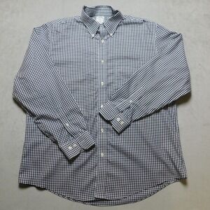 Brooks Brothers 346 Men XL Slim Fit Non-Iron Gingham Button Down Shirt Navy Blue
